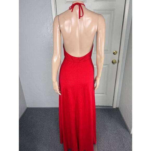 Vintage 70s Carol Anderson Dress 9/10 Maxi Halter Polyester Knit Party F4-7 - Picture 4 of 6